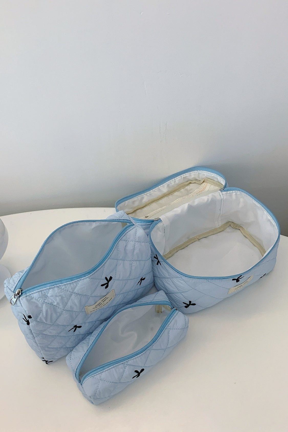 3 Piece Bow Quilted Cloth Storage Bag Set - The Daily Makeover