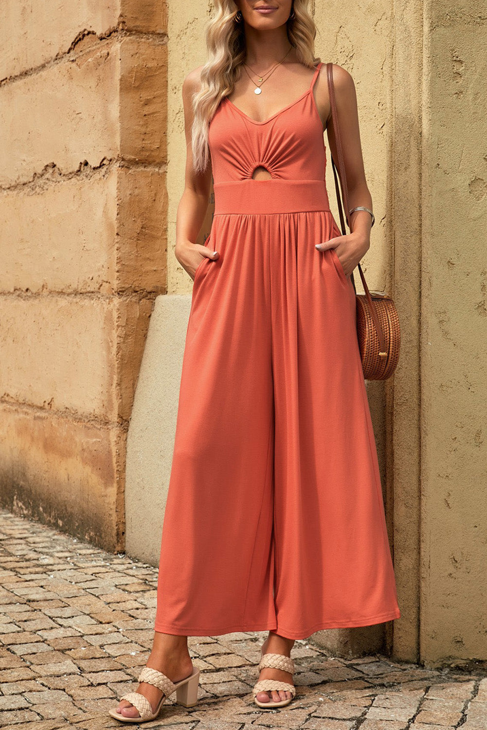 Smocked Spaghetti Strap Wide Leg Jumpsuit - The Daily Makeover