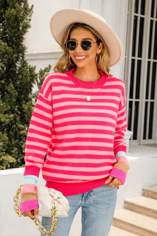 Warm Spice Striped Round Neck Sweater - The Daily Makeover