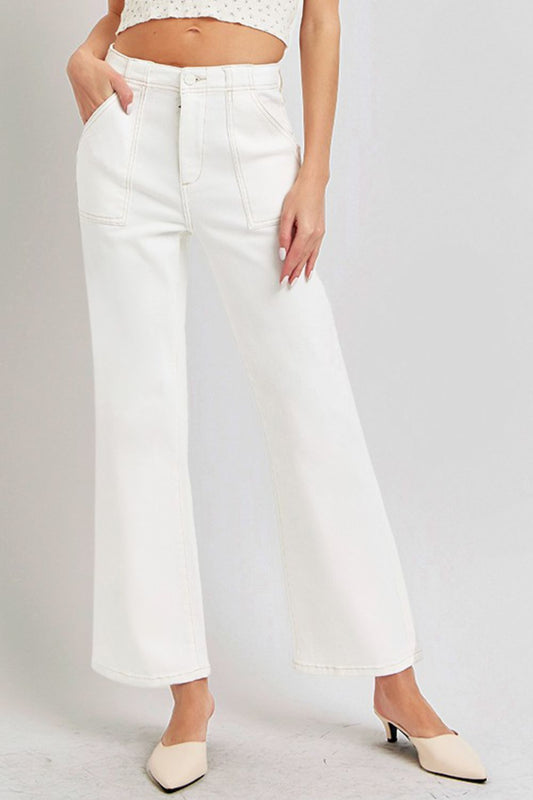 RISEN High Rise Ankle Flare Jeans with Patch Pockets - The Daily Makeover