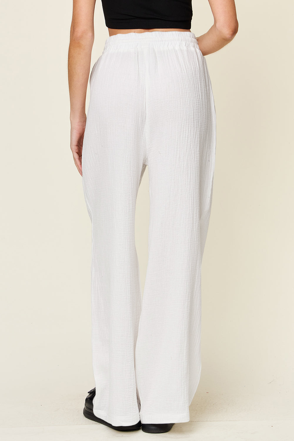 Double Take Full Size Texture Drawstring Wide Leg Pants - The Daily Makeover