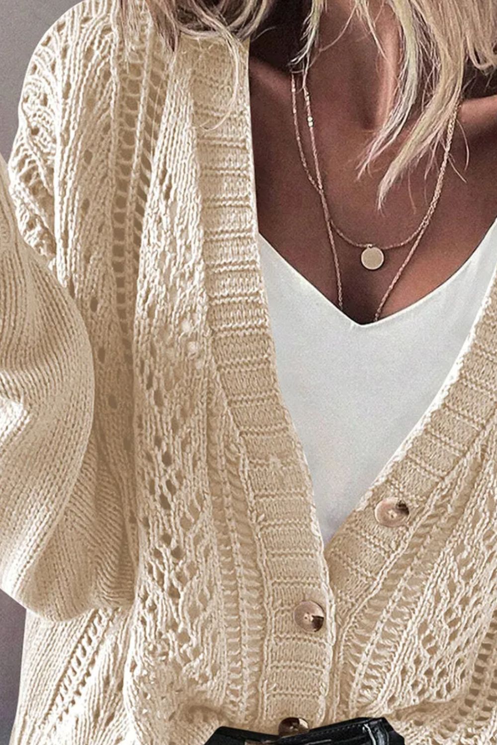 Openwork Button Up Long Sleeve Cardigan - The Daily Makeover