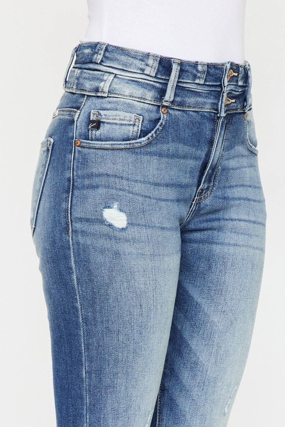 Kancan High Rise Wide Waistband Flare Jeans - The Daily Makeover