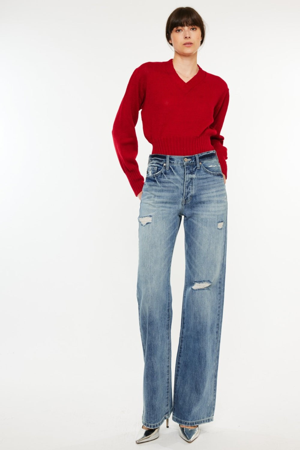 Kancan Distressed High Waist Bootcut Jeans - The Daily Makeover