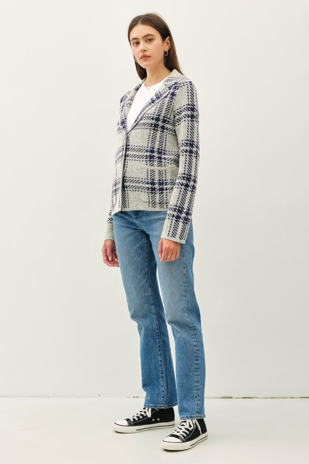 Be Cool Plaid Long Sleeve Sweater Jacket with Front Patch Pockets - The Daily Makeover