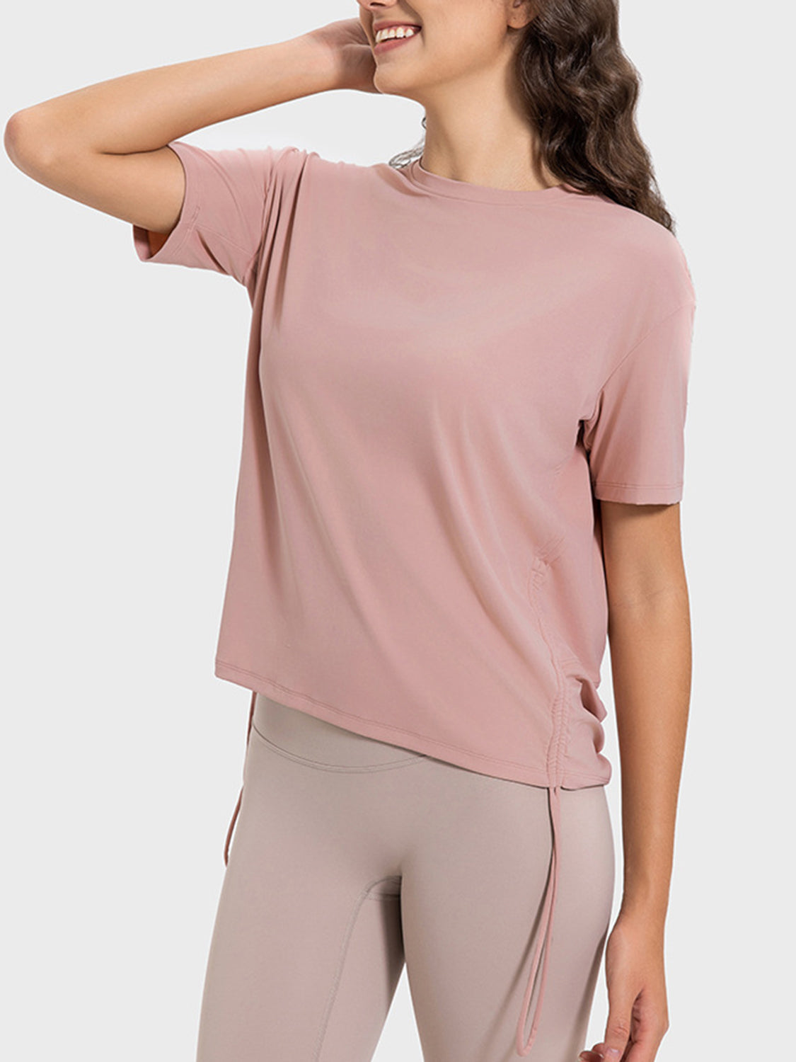 Drawstring Round Neck Short Sleeve Active T-Shirt - The Daily Makeover
