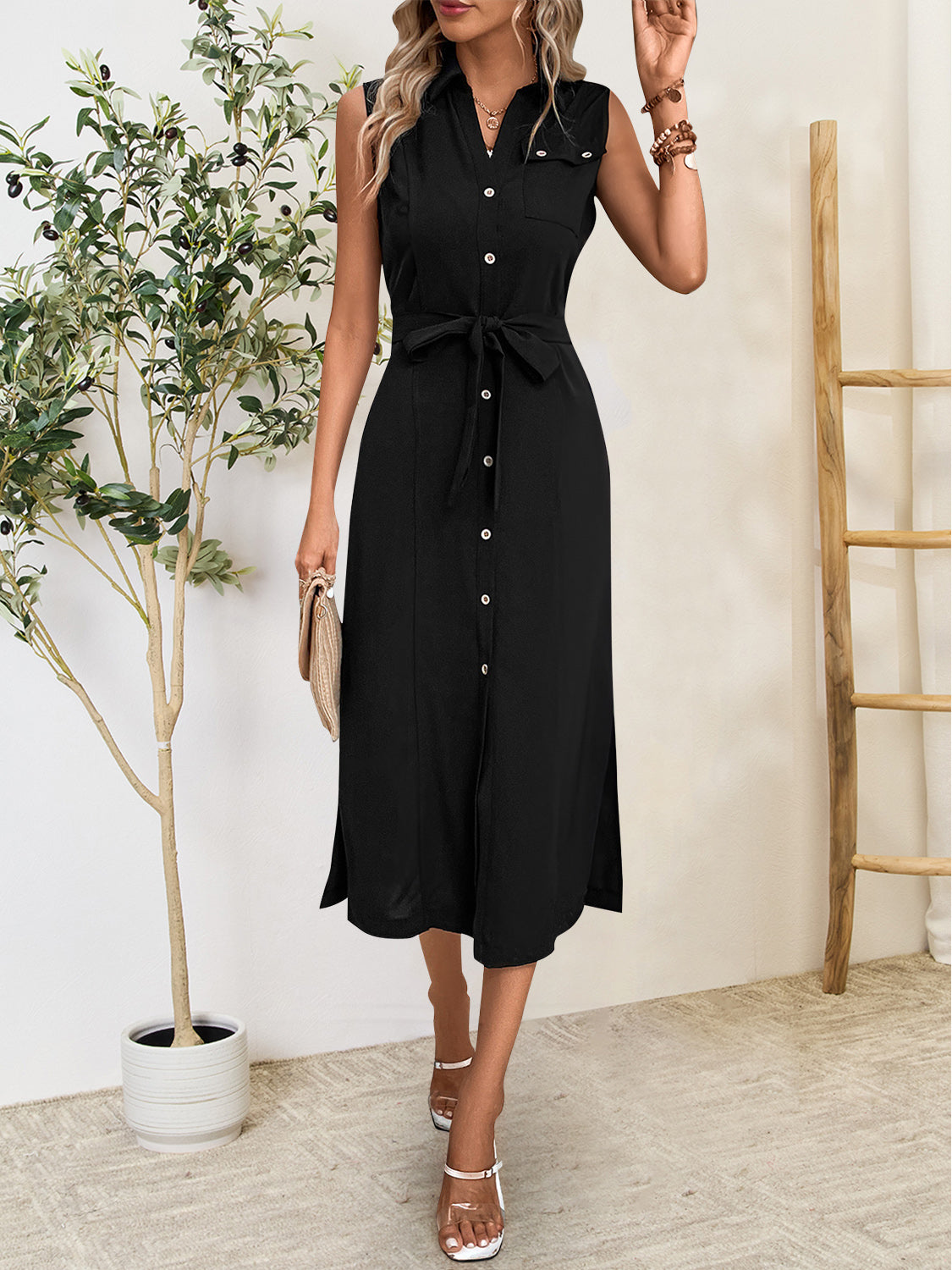 Perfee Button Up Sleeveless Midi Dress - The Daily Makeover