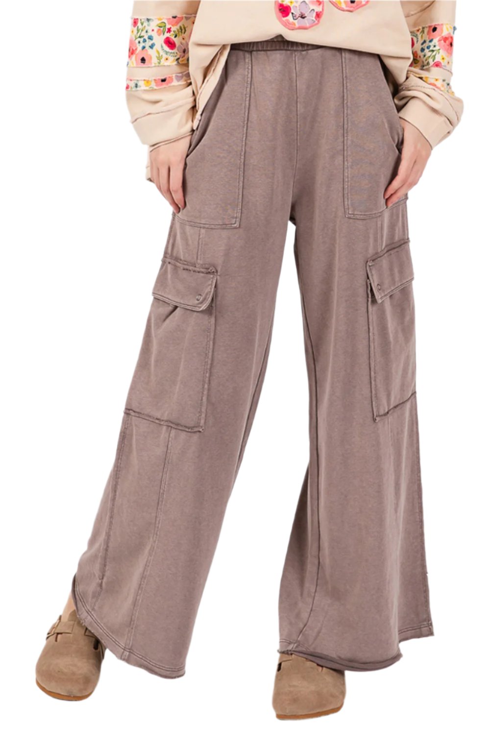 SAGE + FIG Knit Terry Mineral Wash Wide Leg Pants