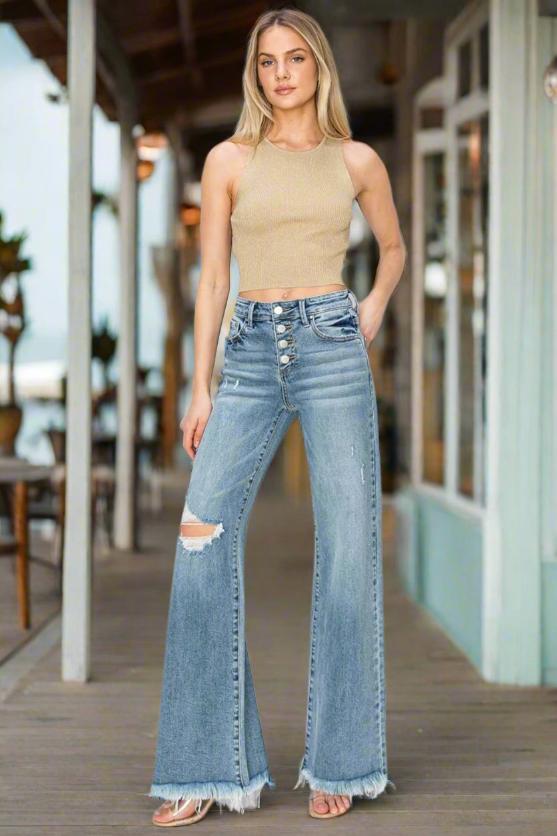 Mid Rise Button Fly Wide Leg Jeans - The Daily Makeover