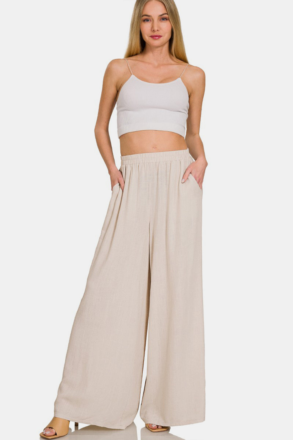 Zenana Pleated Linen Blend Wide Leg Pants - The Daily Makeover