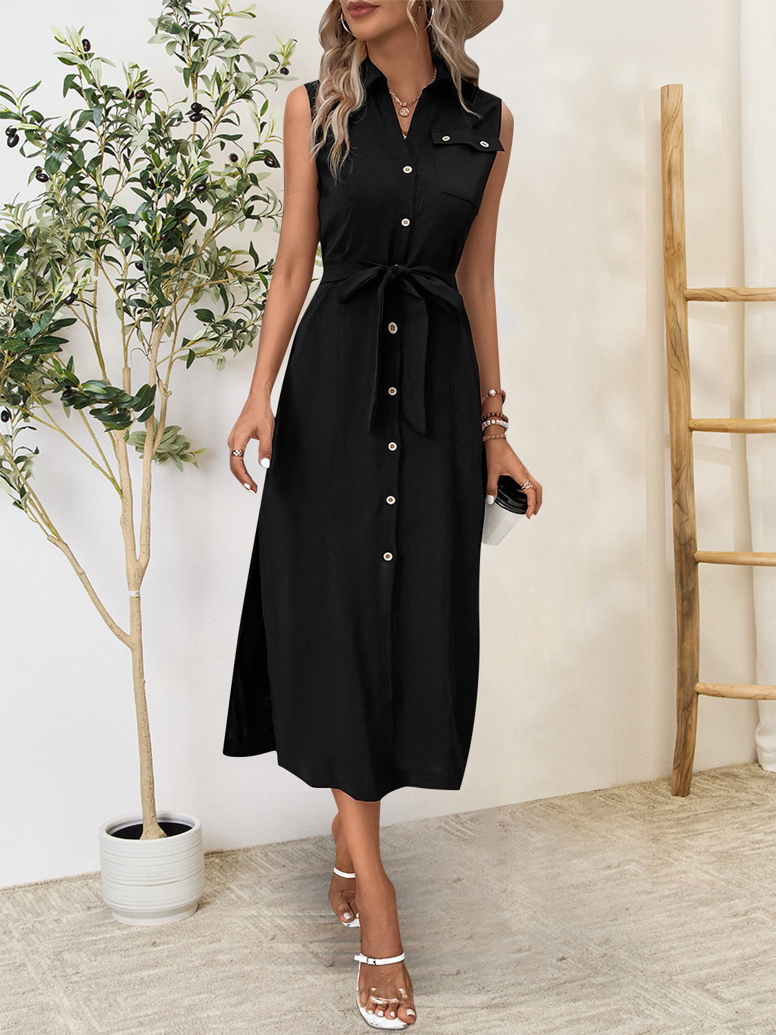 Perfee Button Up Sleeveless Midi Dress - The Daily Makeover