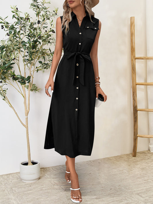 Perfee Button Up Sleeveless Midi Dress - The Daily Makeover