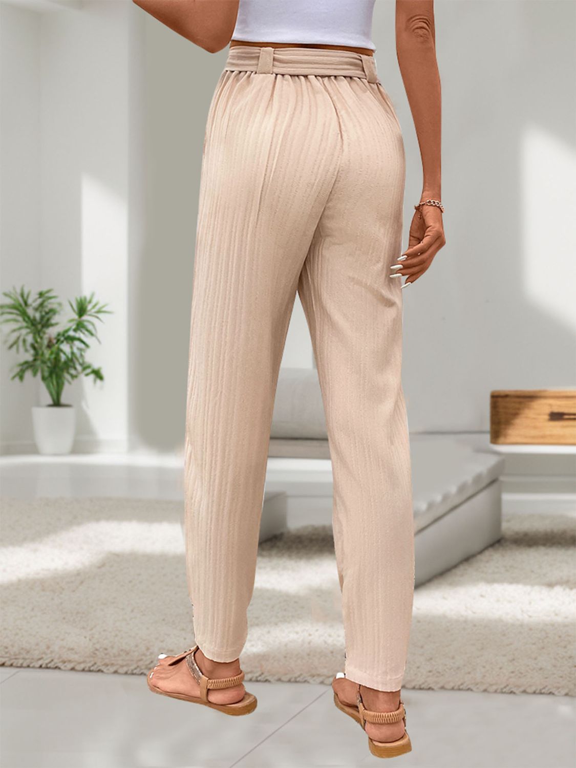 Perfee Tied High Waist Pants - The Daily Makeover