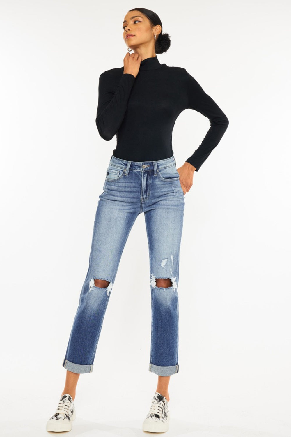 Kancan High Waist Distressed Hem Detail Cropped Straight Jeans - The Daily Makeover