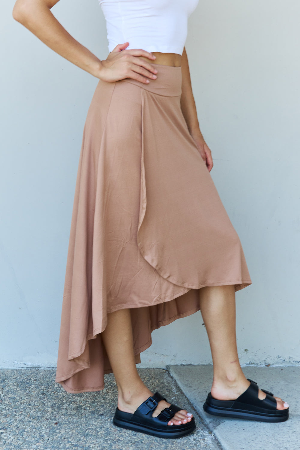 Ninexis First Choice High Waisted Flare Maxi Skirt in Camel - The Daily Makeover