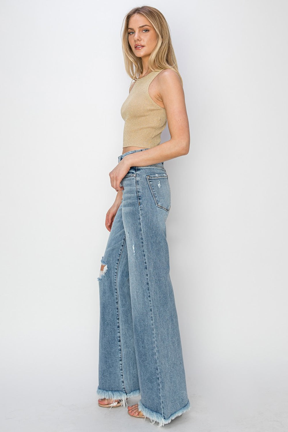 Mid Rise Button Fly Wide Leg Jeans - The Daily Makeover