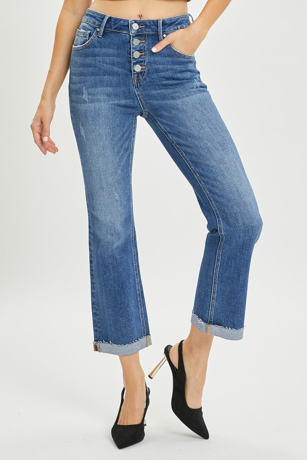 Full Size Button Fly Cropped Bootcut Jeans - The Daily Makeover