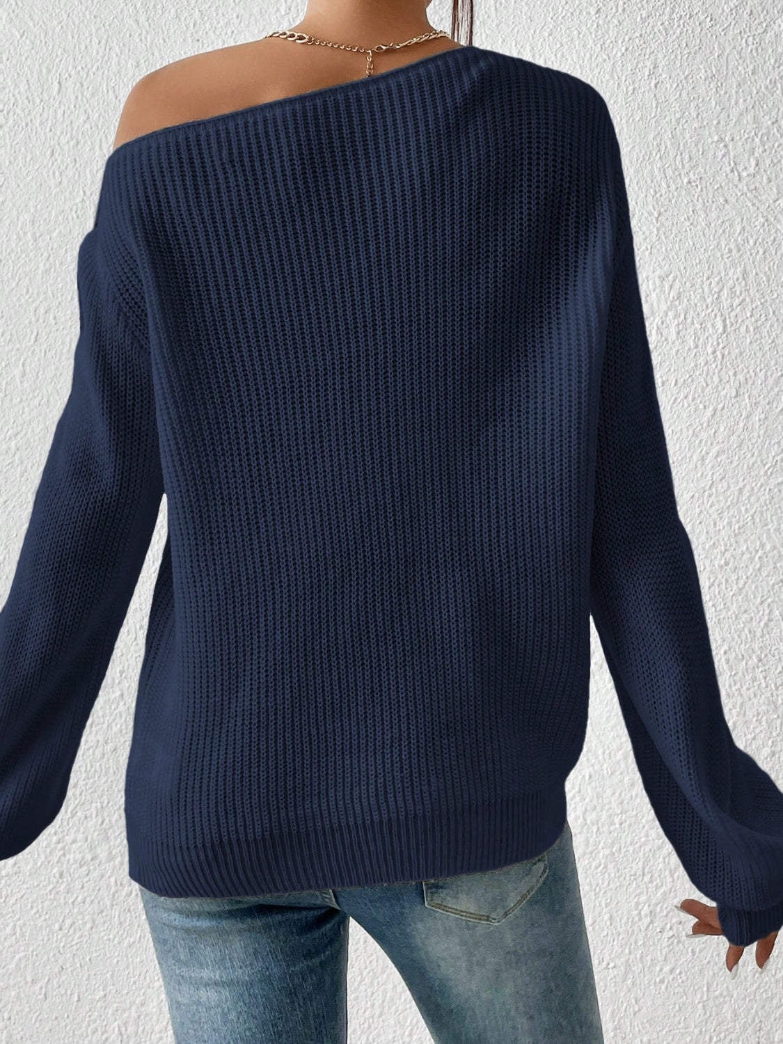 Honey Single Shoulder Long Sleeve Sweater - The Daily Makeover