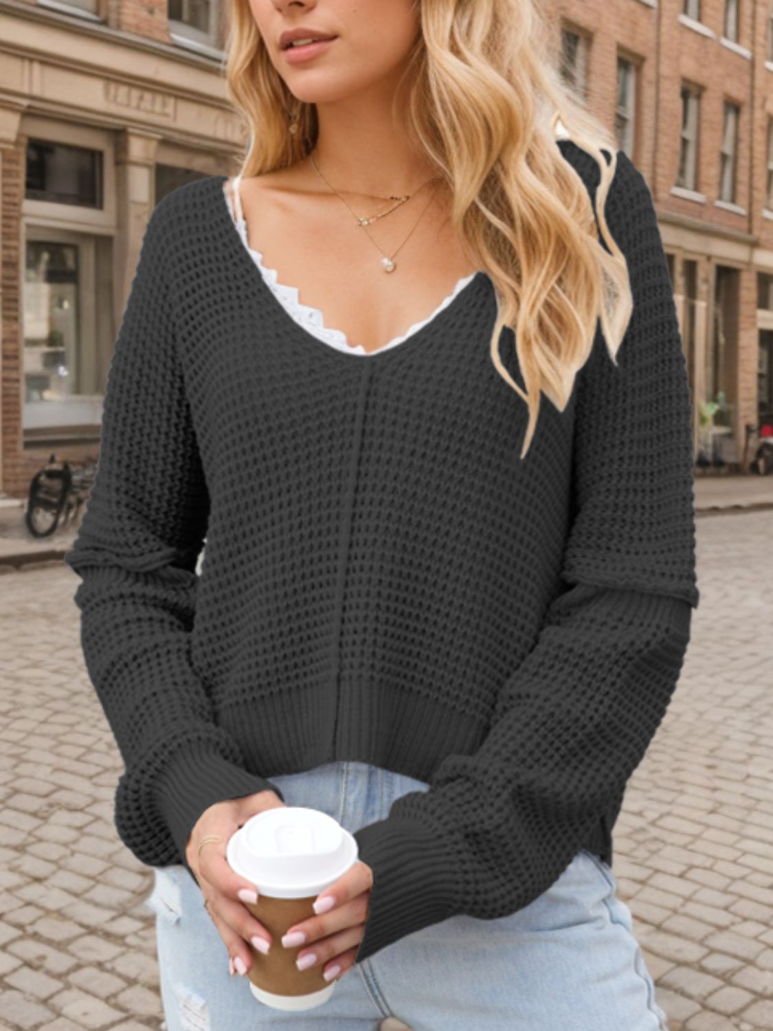 V-Neck Long Sleeve Sweater - The Daily Makeover