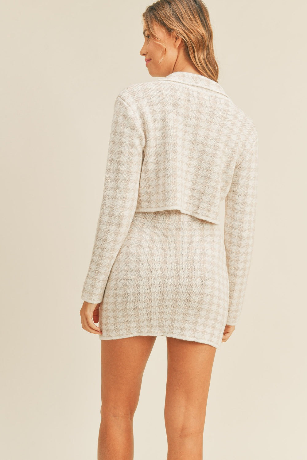 MABLE Houndstooth Cropped Knit Cardigan and Mini Skirt Set - The Daily Makeover