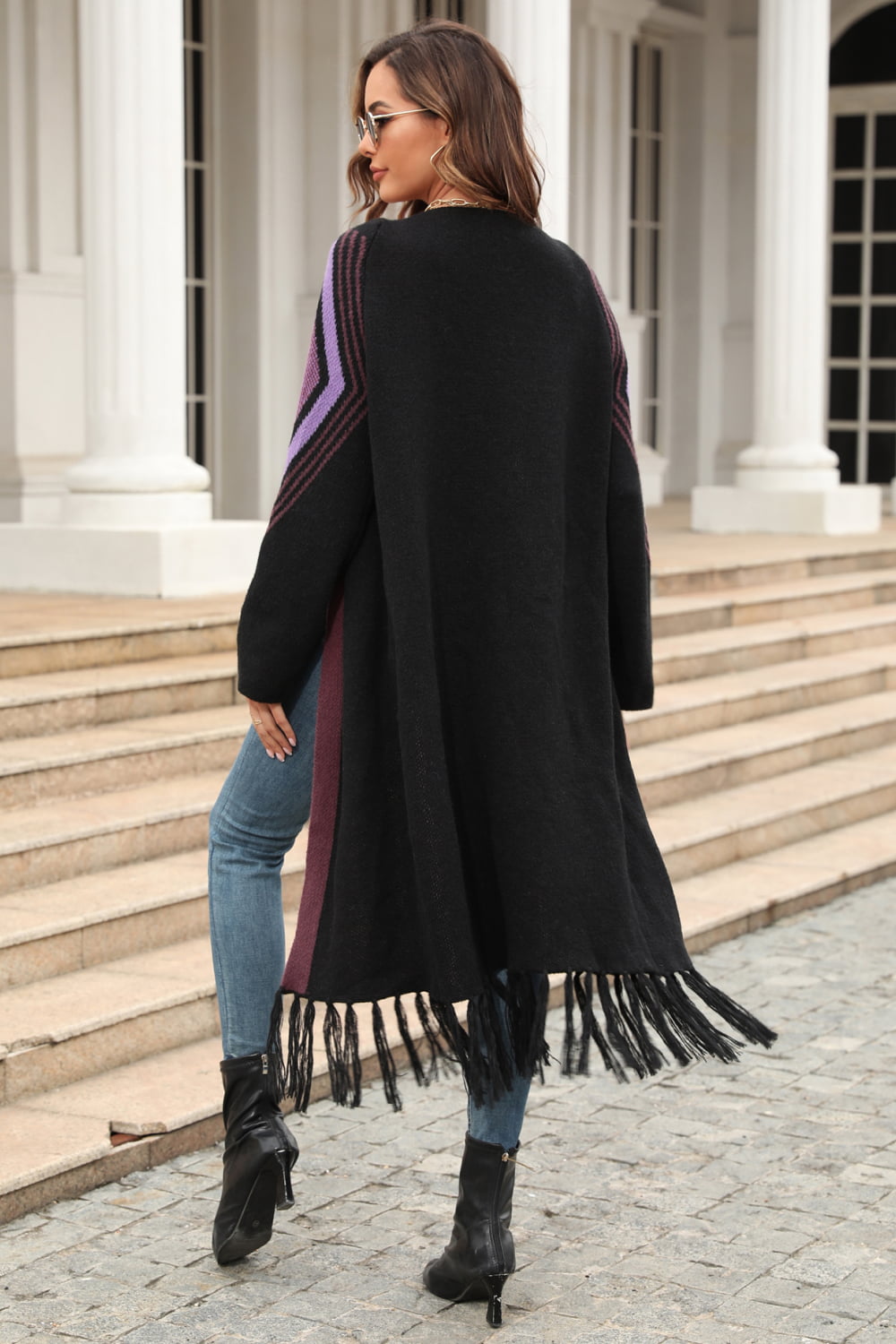 Angel Wings Geometric Fringe Hem Open Front Duster Cardigan - The Daily Makeover