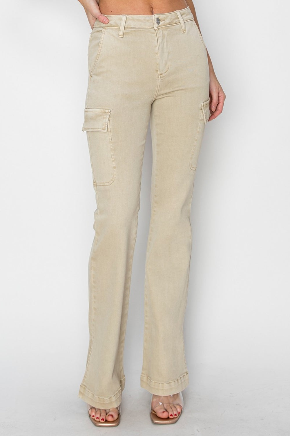 Full Size High Rise Side Slit Cargo Bootcut Jeans - The Daily Makeover