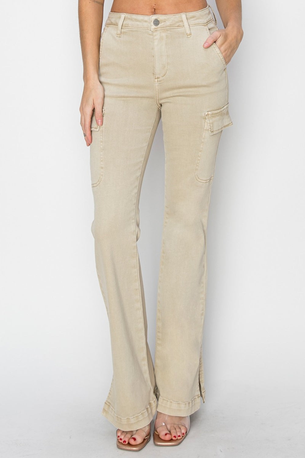Full Size High Rise Side Slit Cargo Bootcut Jeans - The Daily Makeover