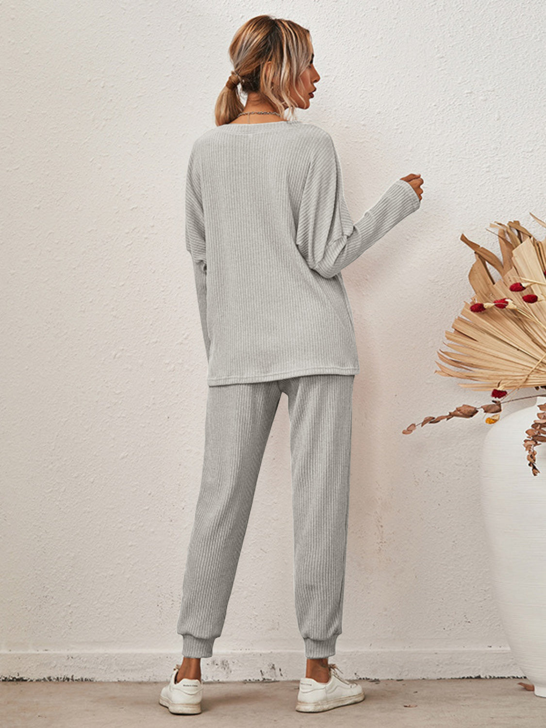 Full Size Round Neck Dropped Shoulder Top and Joggers Lounge Set - The Daily Makeover