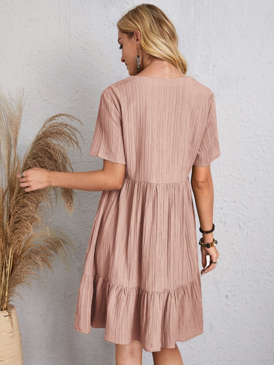 Full Size V-Neck Short Sleeve Dress - The Daily Makeover