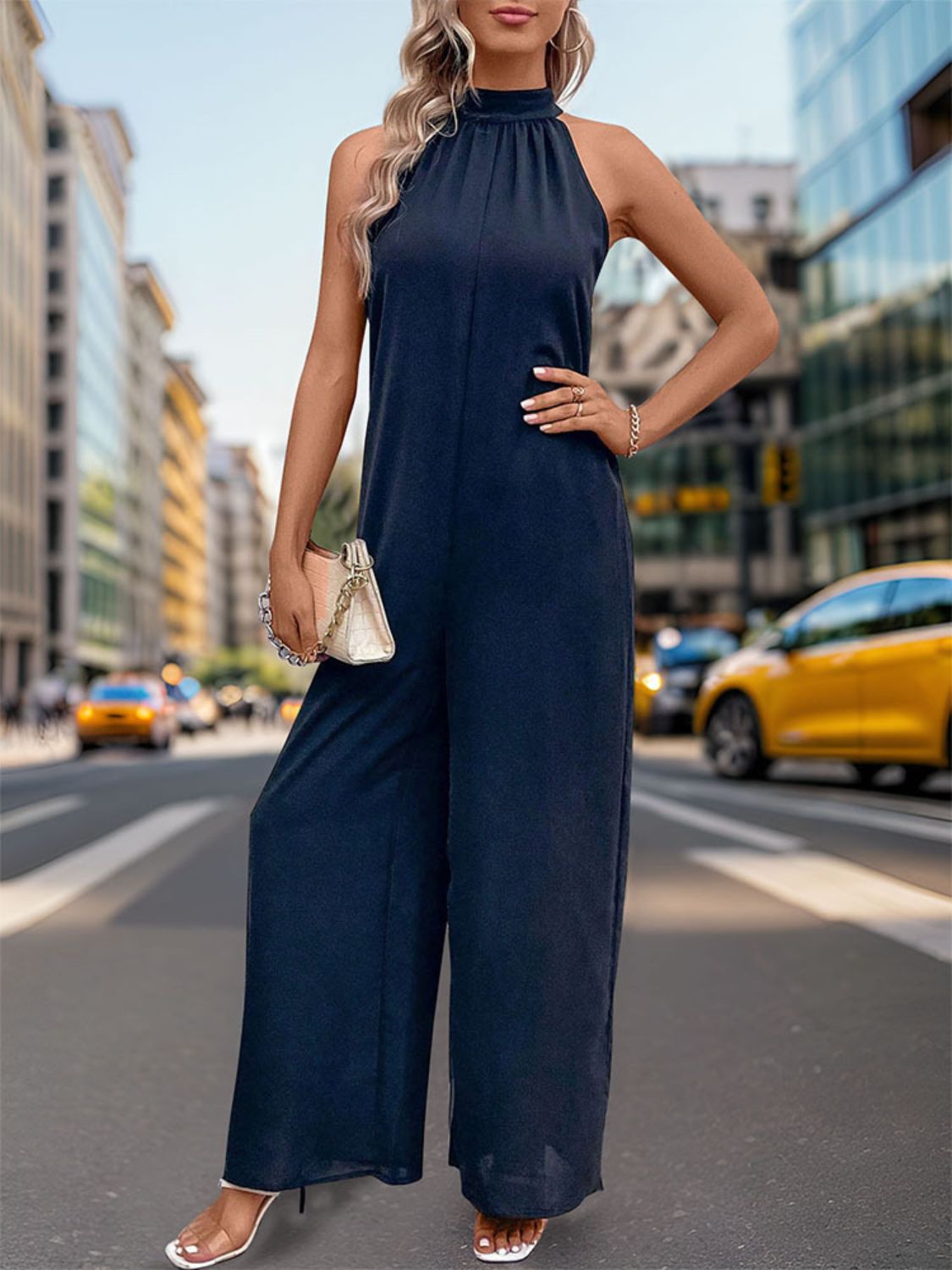 Perfee Tied Grecian Wide Leg Jumpsuit - The Daily Makeover