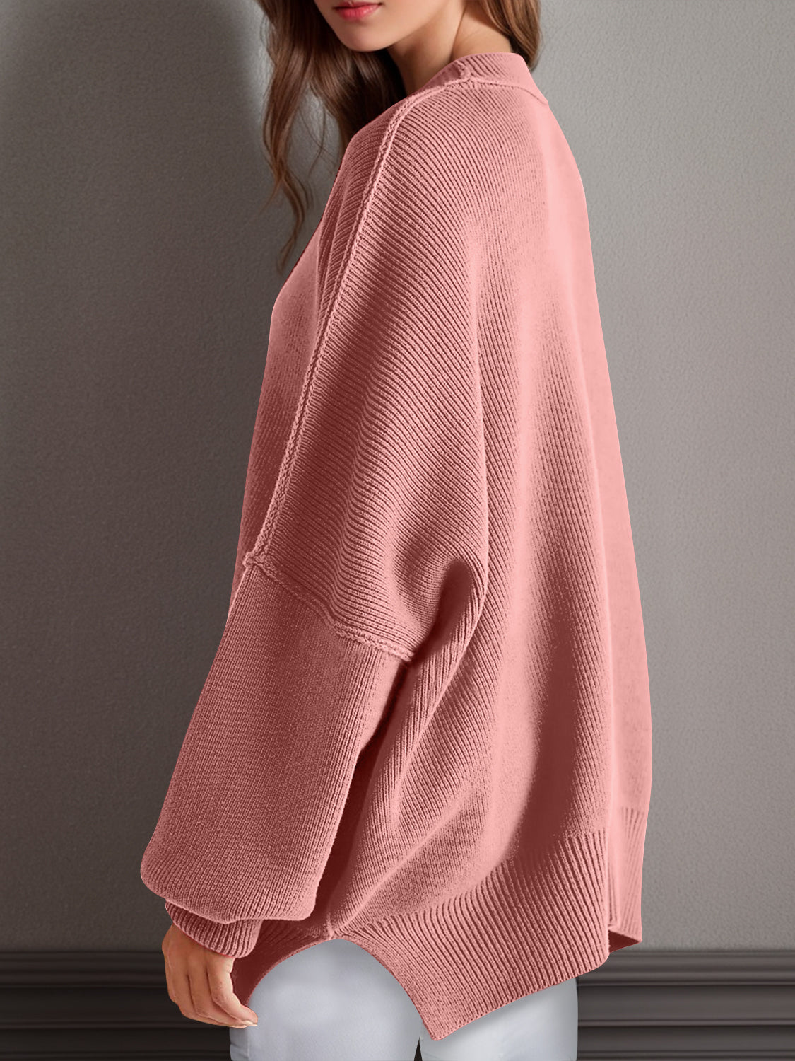 Double Take Side Slit Round Neck Long Sleeve Sweater - The Daily Makeover