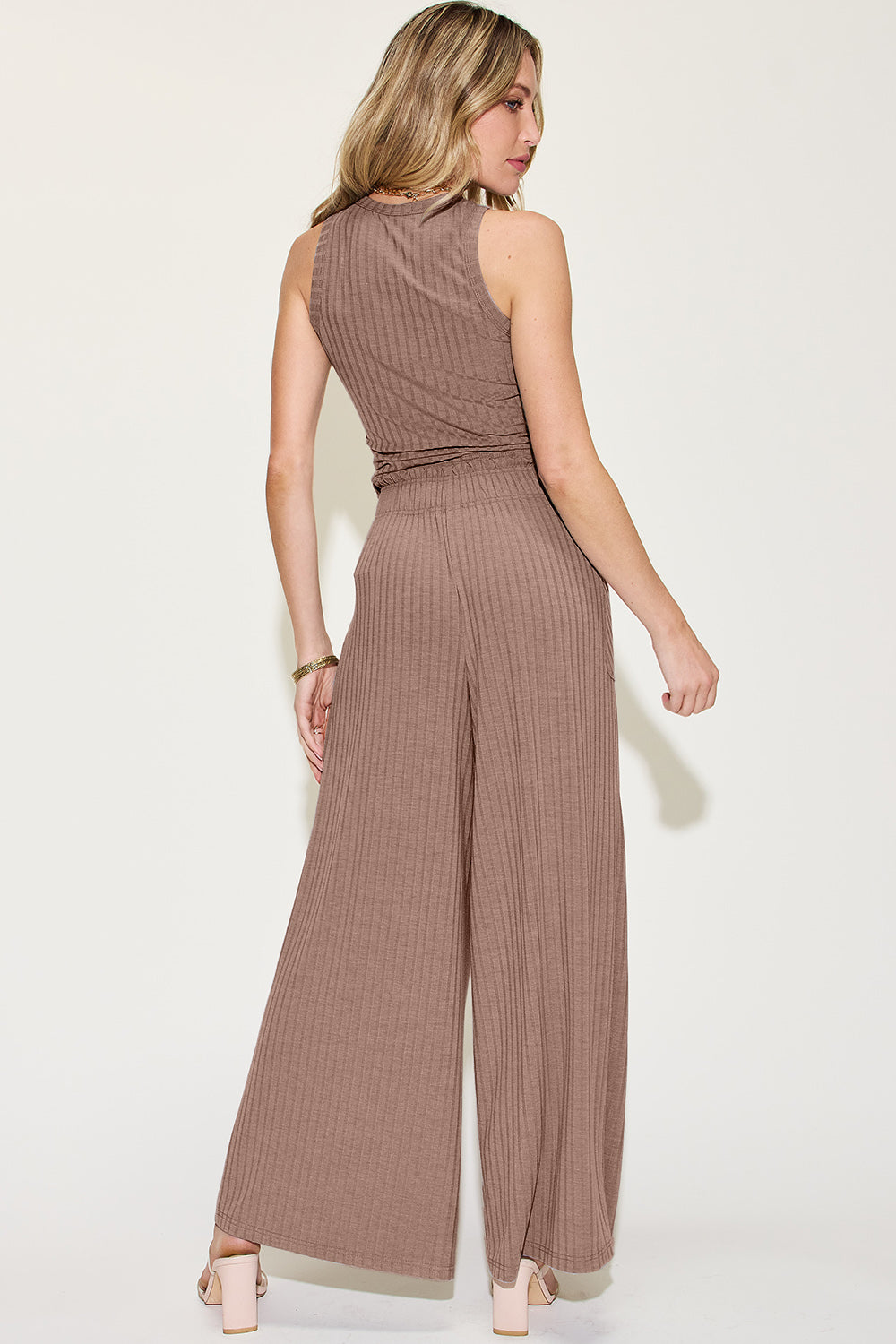 Full Size Ribbed Tank and Wide Leg Pants Set - The Daily Makeover