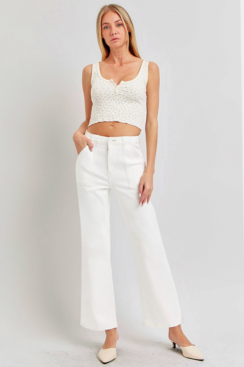 RISEN High Rise Ankle Flare Jeans with Patch Pockets - The Daily Makeover