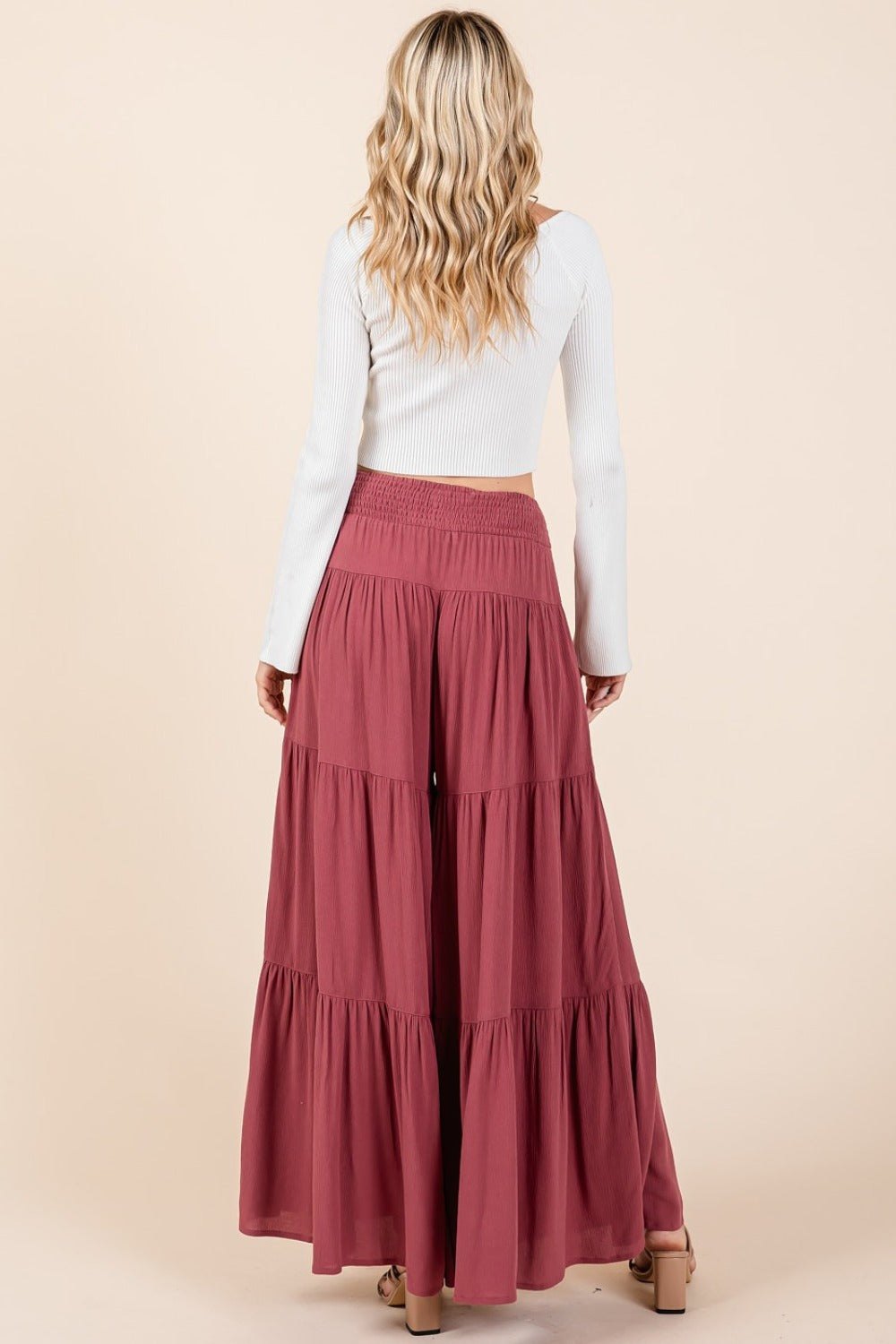 Mittoshop Tier Detail Smocked Elastic Waist Wide Leg Pants - The Daily Makeover