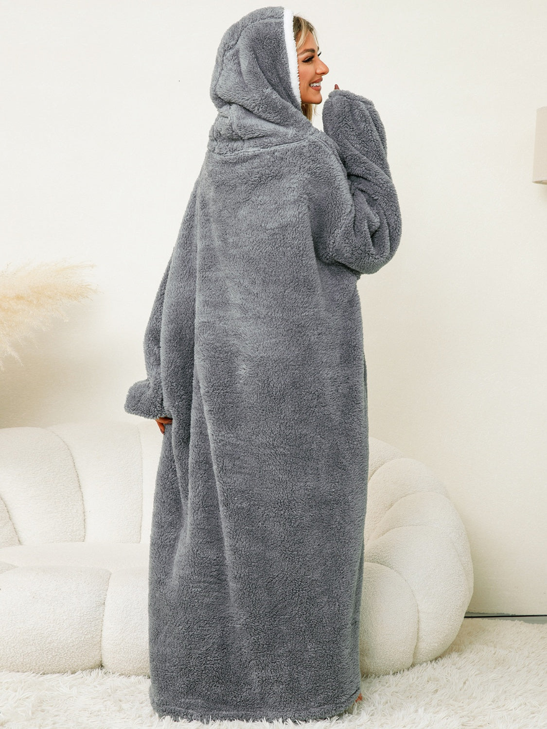 Pocketed Contrast Long Sleeve Hooded Lounge Dress - The Daily Makeover