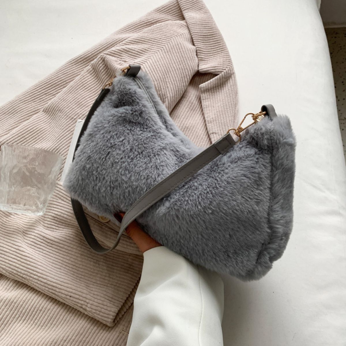 Faux Fur Removable Strap Shoulder Bag - The Daily Makeover