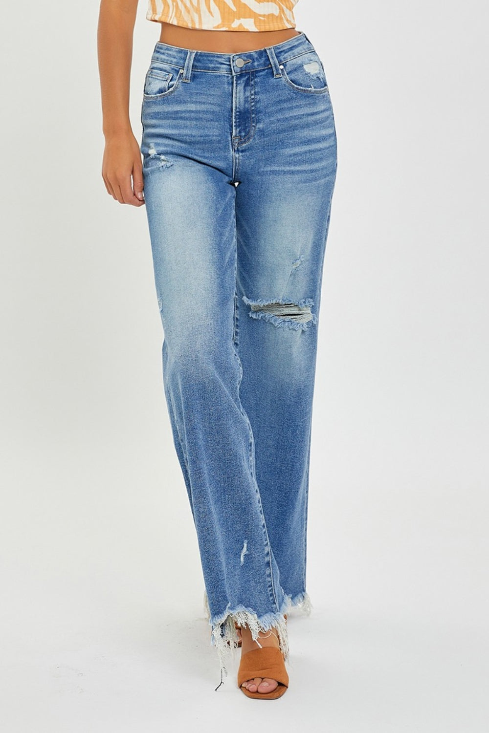 Full Size High Rise Frayed Hem Wide Leg Jeans - The Daily Makeover