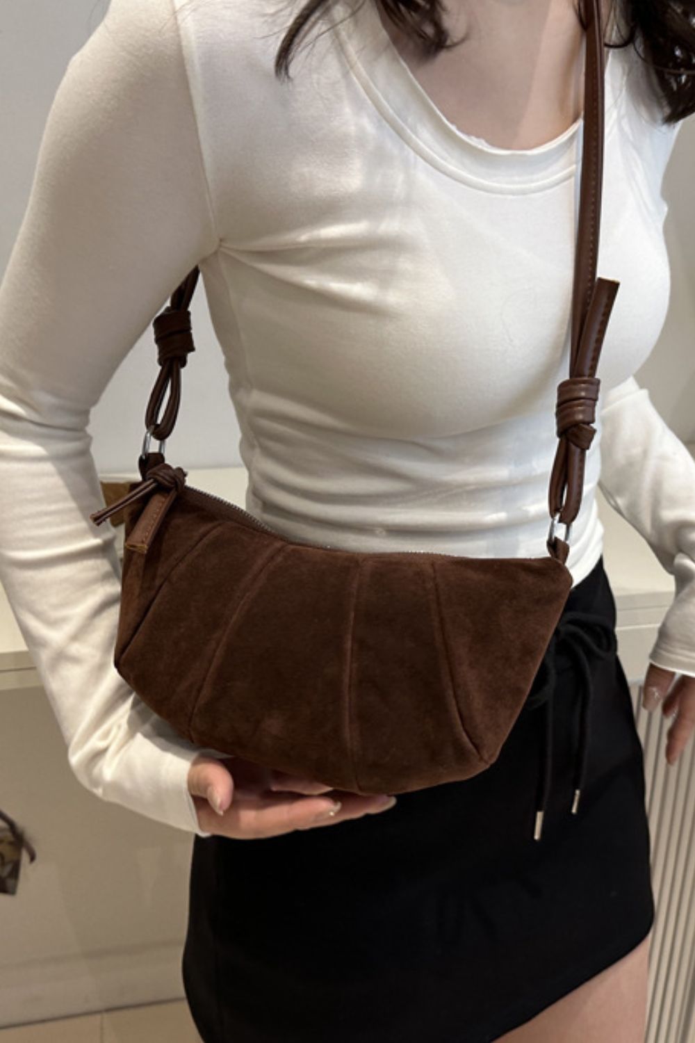 Suede Croissant Shape Shoulder Bag - The Daily Makeover