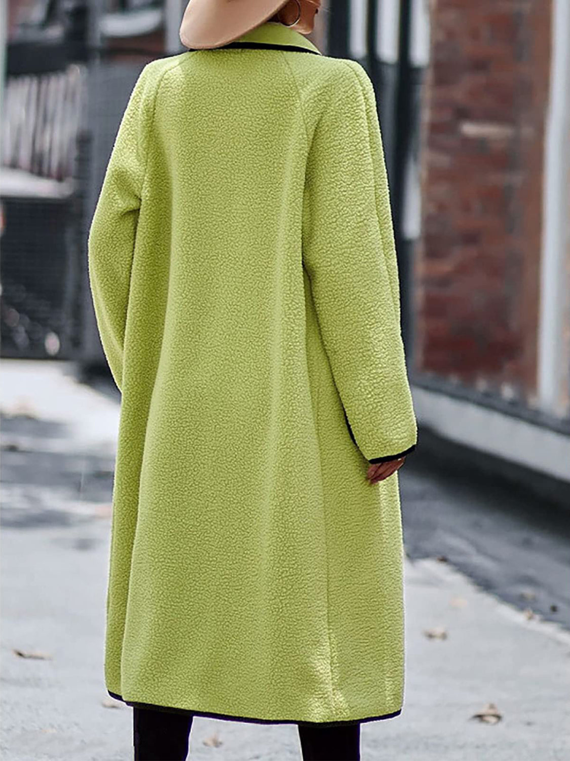Full Size Contrast Trim Long Sleeve Coat with Pockets - The Daily Makeover