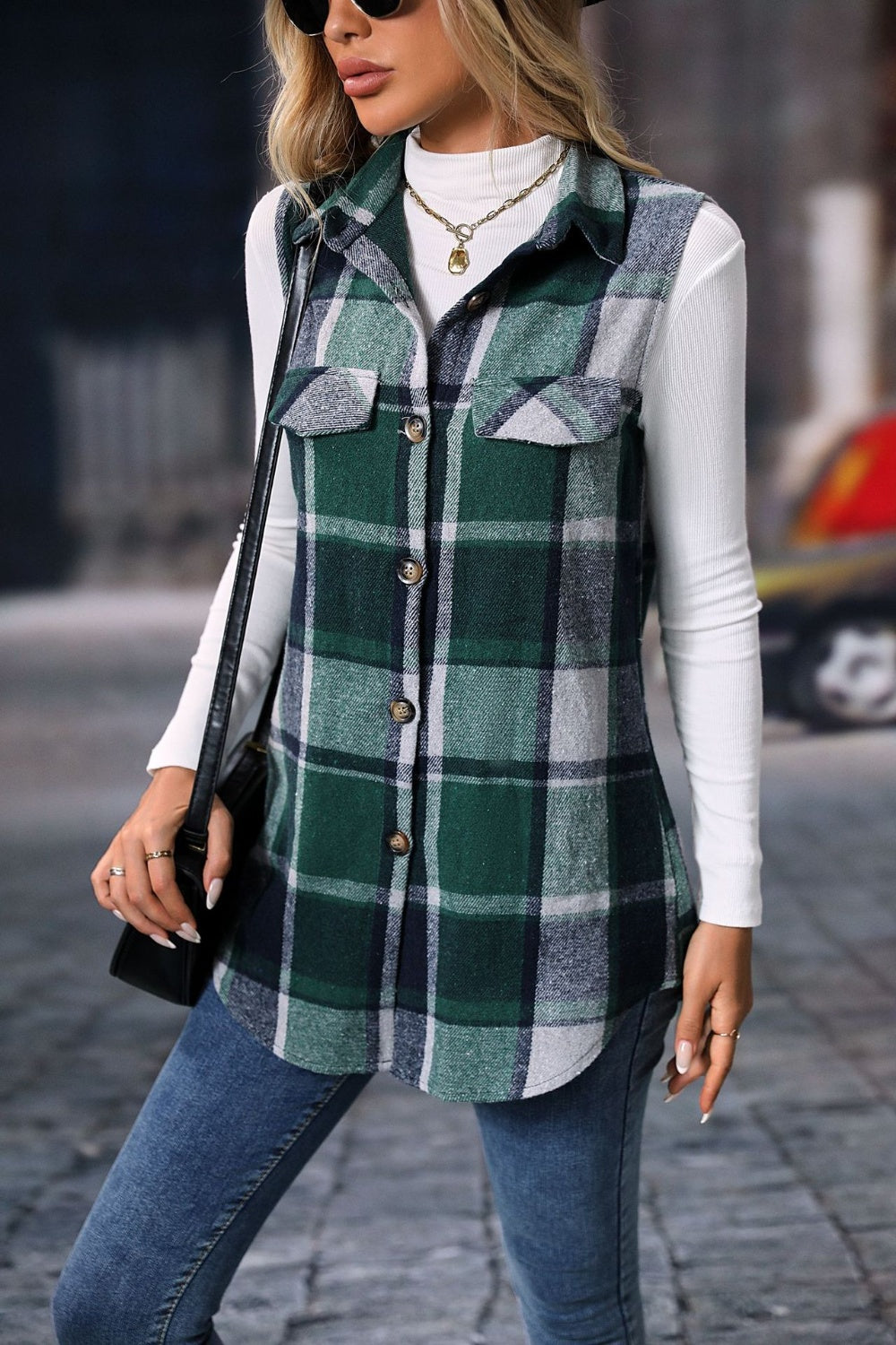 Plaid Button Up Vest Coat - The Daily Makeover