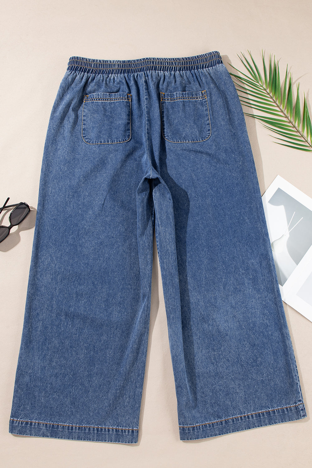 Dusk Blue Drawstring High Waist Plus Size Jeans - The Daily Makeover