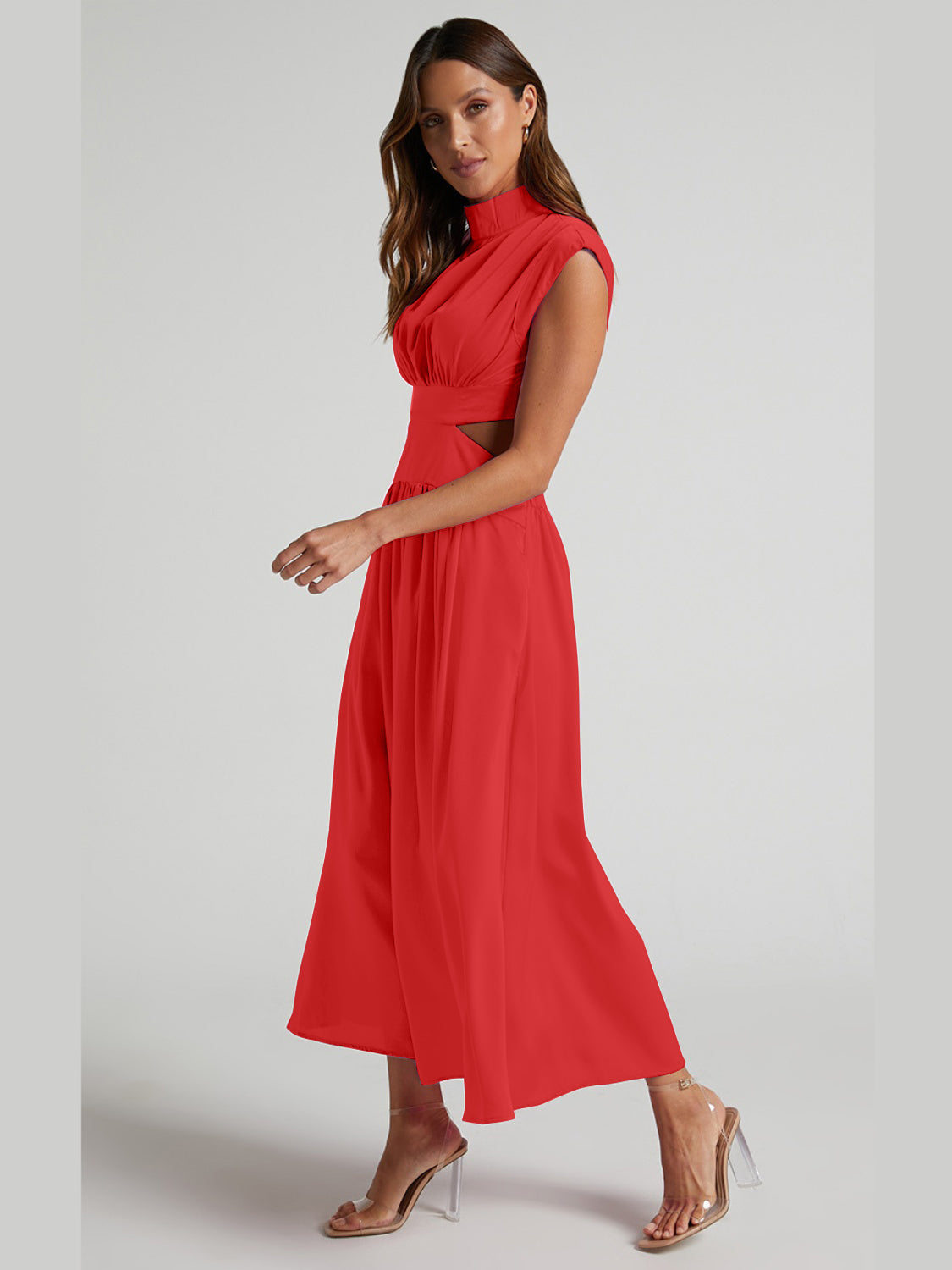 Cutout Mock Neck Sleeveless Ruched Dress - The Daily Makeover