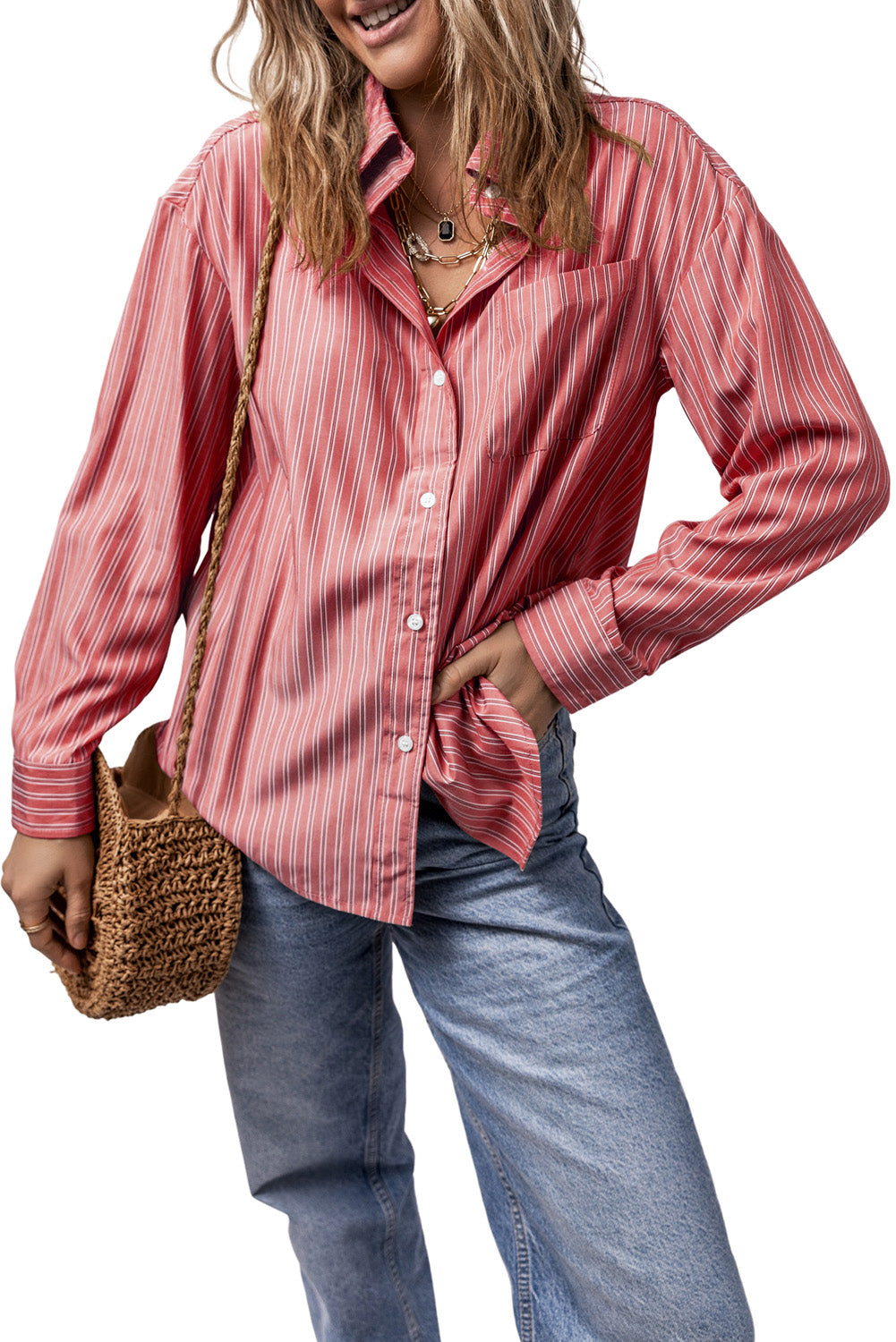 Striped Button Up Long Sleeve Shirt - The Daily Makeover