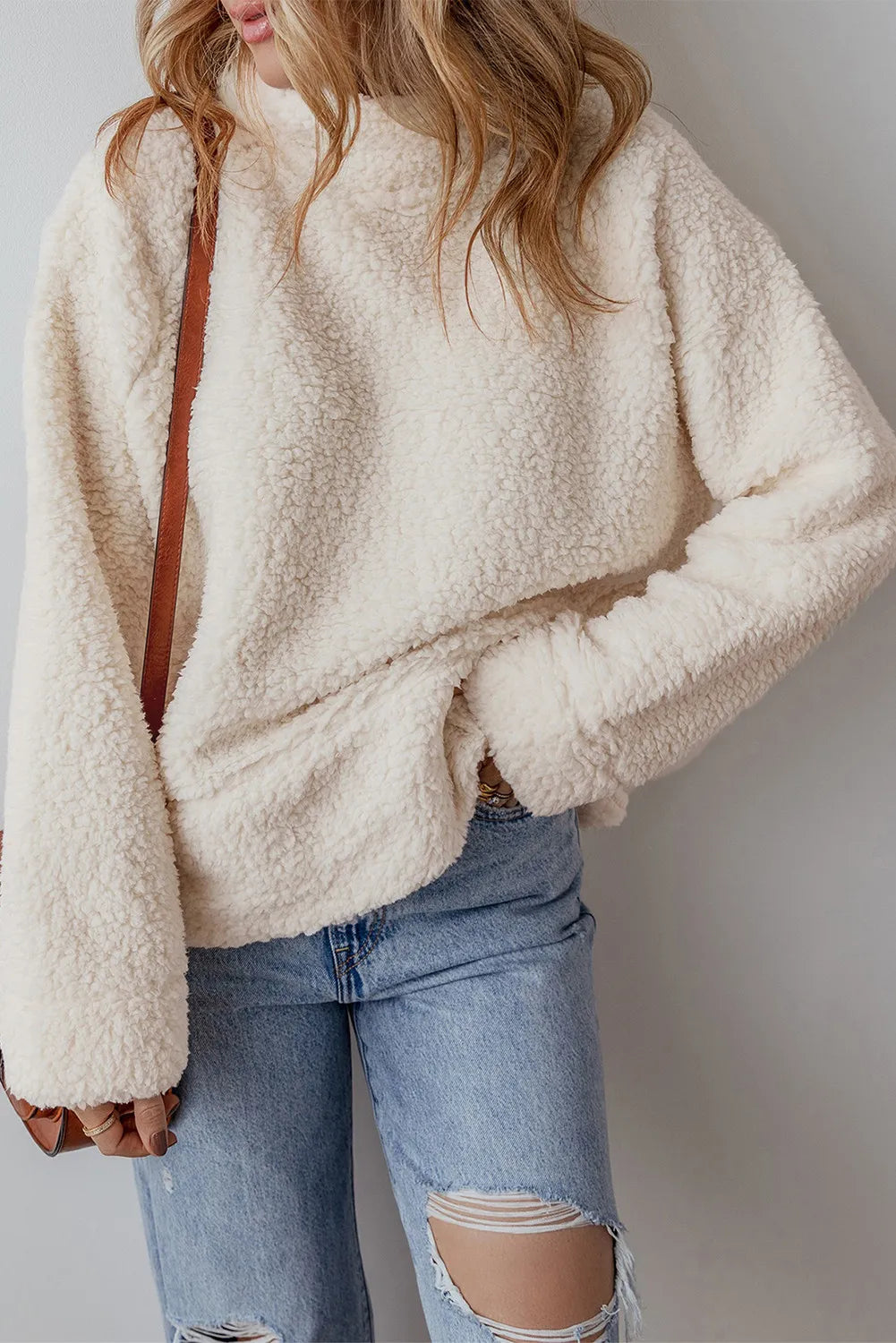 Turtleneck Long Sleeve Slit Fleece Sweatshirt - The Daily Makeover