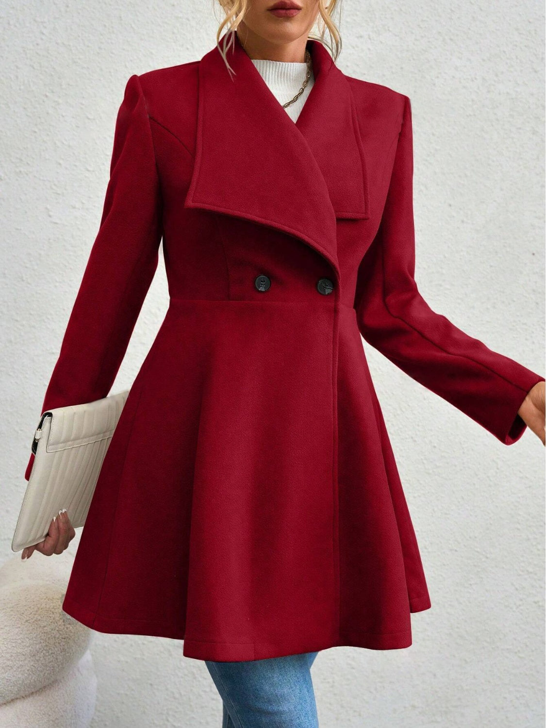 Collared Neck Button Up Long Sleeve Coat - The Daily Makeover