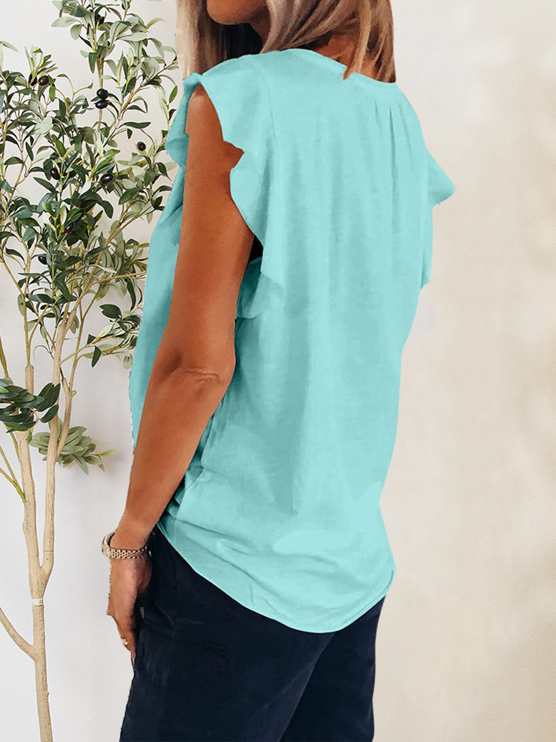 Ruffled Notched Cap Sleeve T-Shirt - The Daily Makeover
