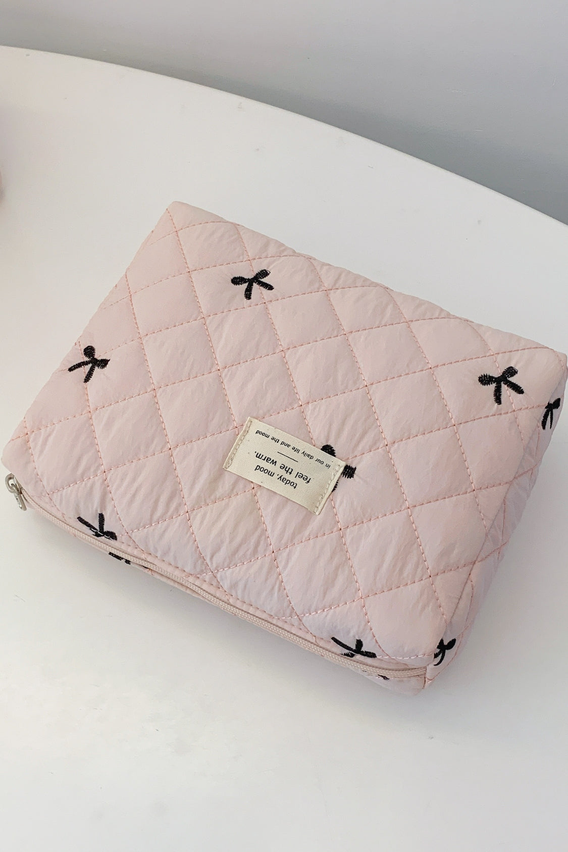Bow Embroidered Quilted Storage Bag - The Daily Makeover