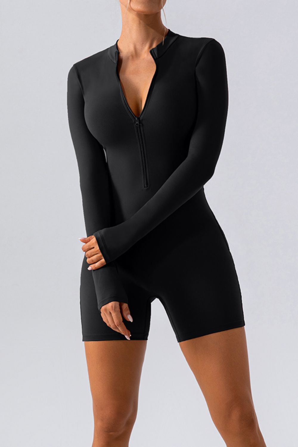 Half Zip Long Sleeve Active Romper - The Daily Makeover