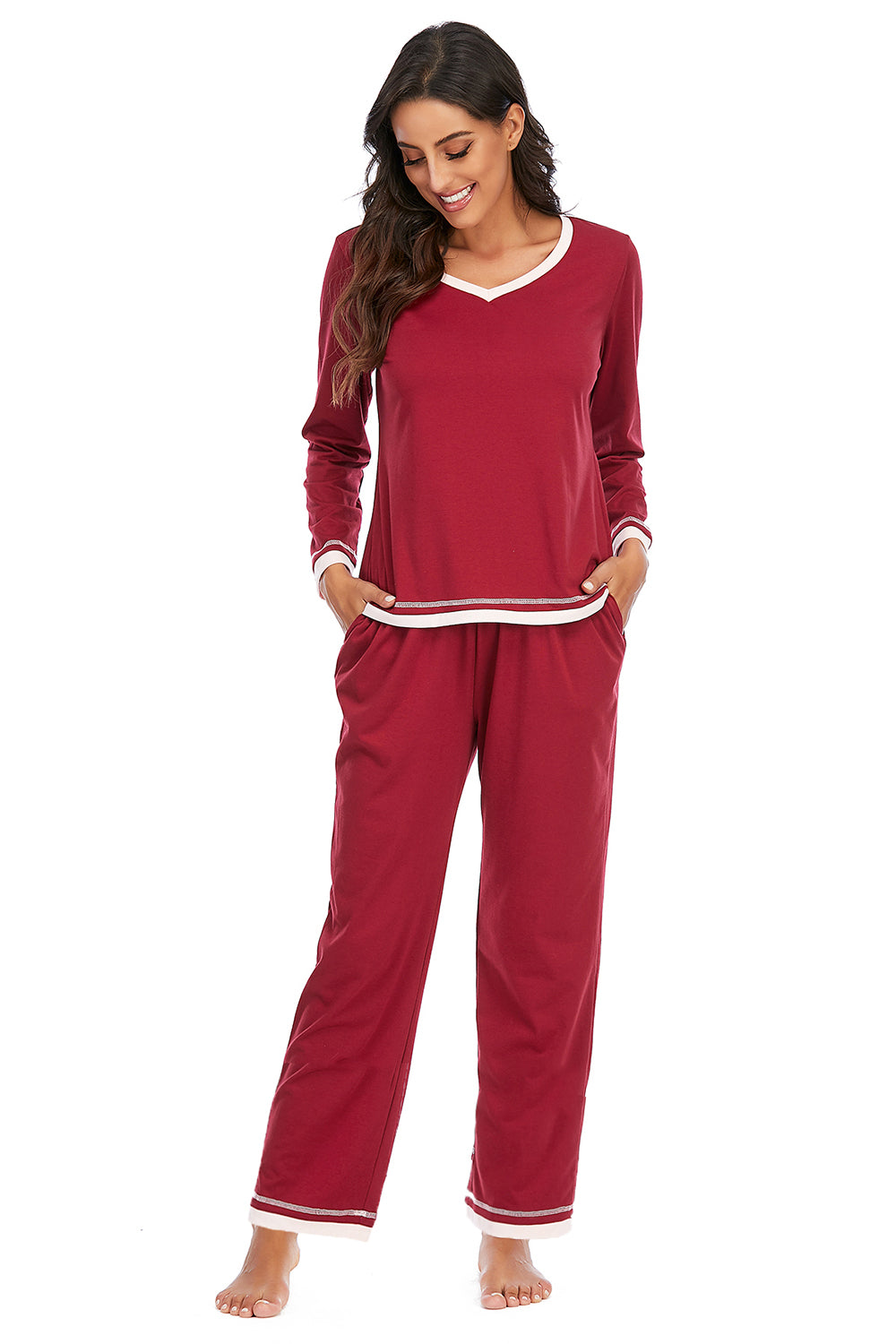 V-Neck Top and Pants Lounge Set - The Daily Makeover