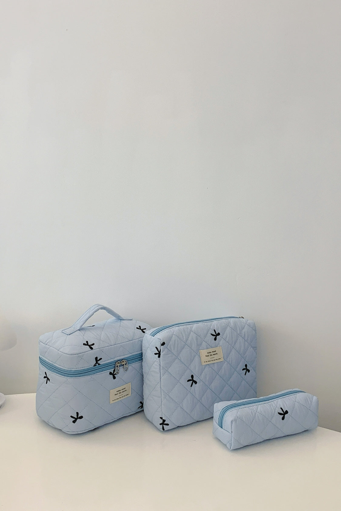 3 Piece Bow Quilted Cloth Storage Bag Set - The Daily Makeover